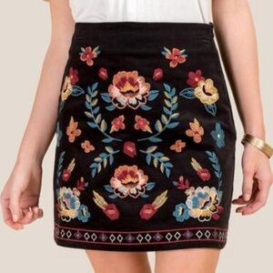 Embroidered Floral Black Skirt